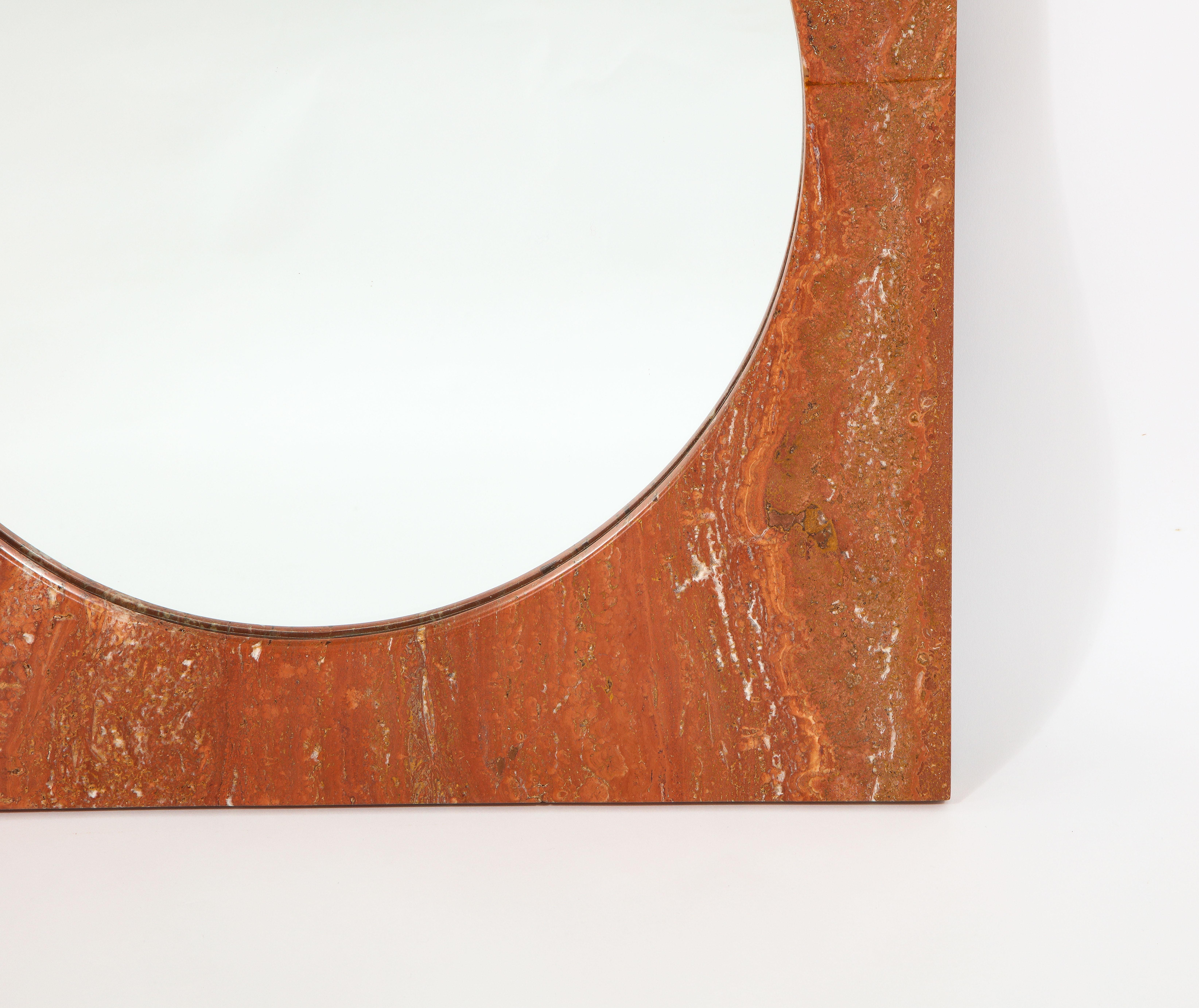 Italian Red Travertine Square Mirror, 1970s For Sale 1