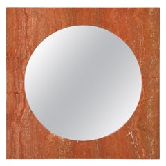 Italian Red Travertine Square Mirror, 1970s