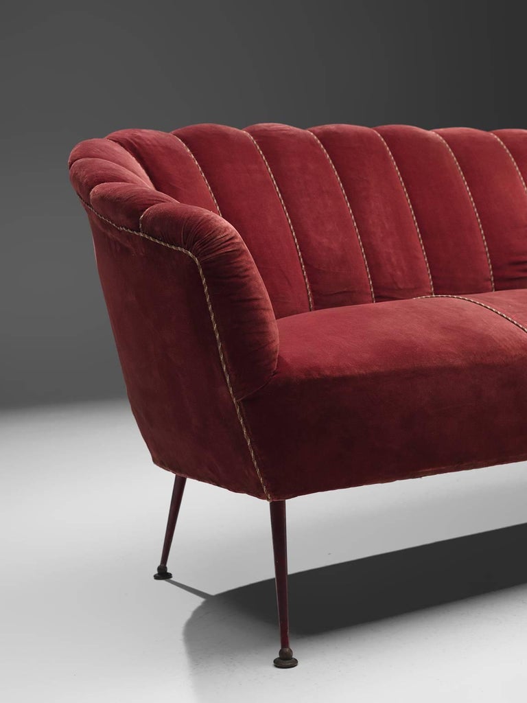 Italian Red Velvet Living Room Set, circa 1950 For Sale at 1stDibs