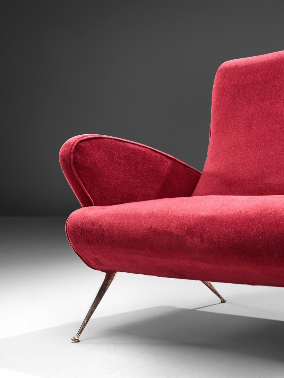 Italian Red Velvet Settee, circa 1950 1