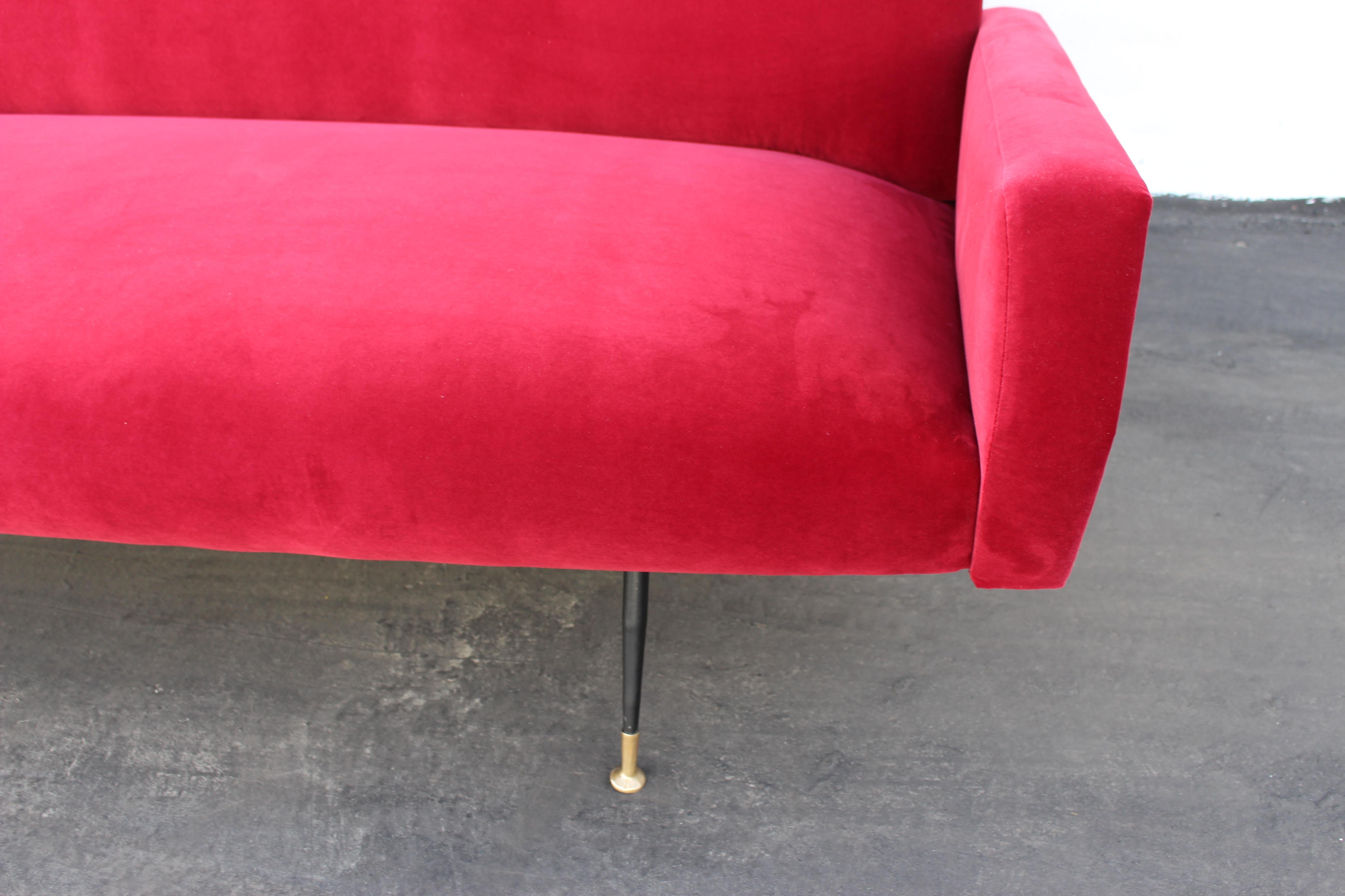 Mid-Century Modern Italian Red Velvet Sofa