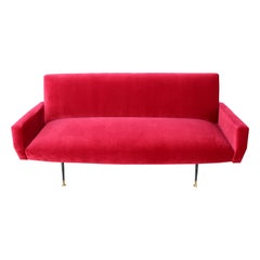 Vintage Italian Red Velvet Sofa