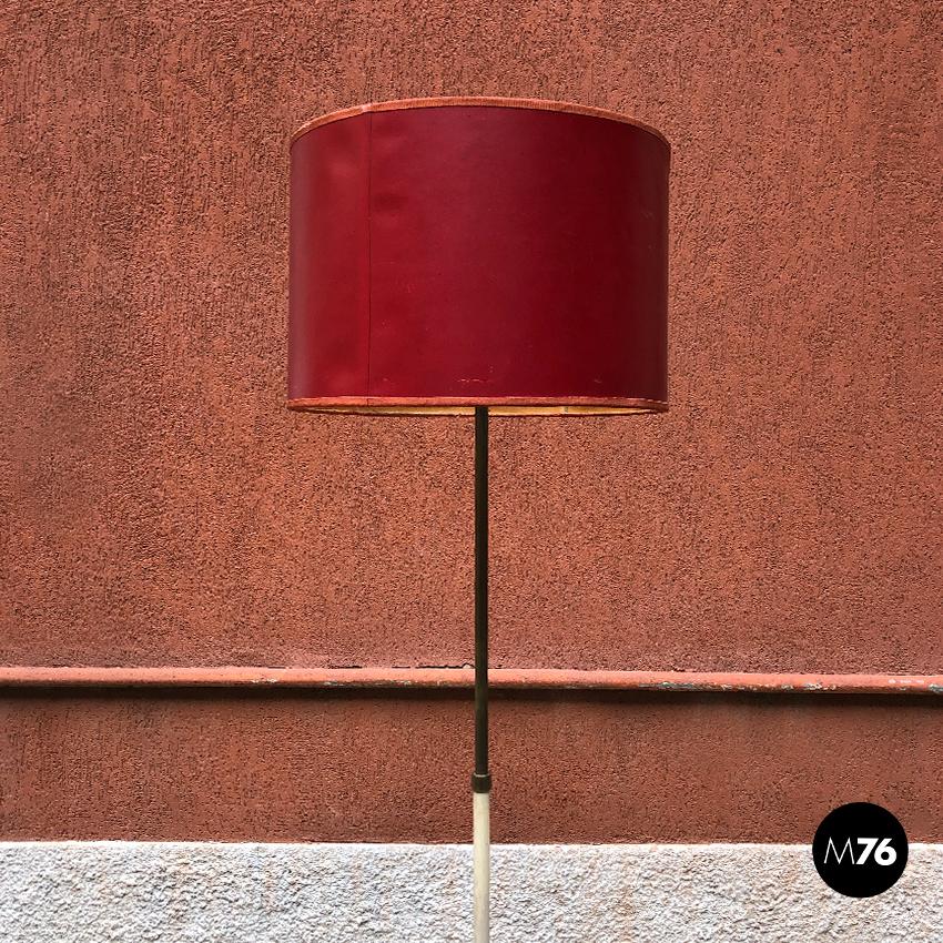 Mid-Century Modern Italian Red, White and Brass Details Floor Lamp by Stilnovo, 1950s