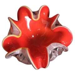Rojo Italiano, Blanco, Translúcido  Cuenco de cristal de Murano