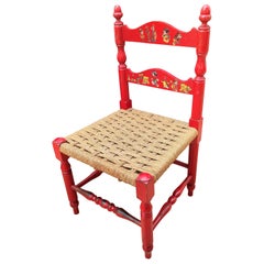 Chaise d'enfant italienne en bois rouge et corde avec graphismes Disney