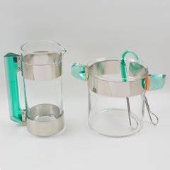 Rede Guzzini Silver Plate Lucite Martini Pitcher Ice Bucket Set