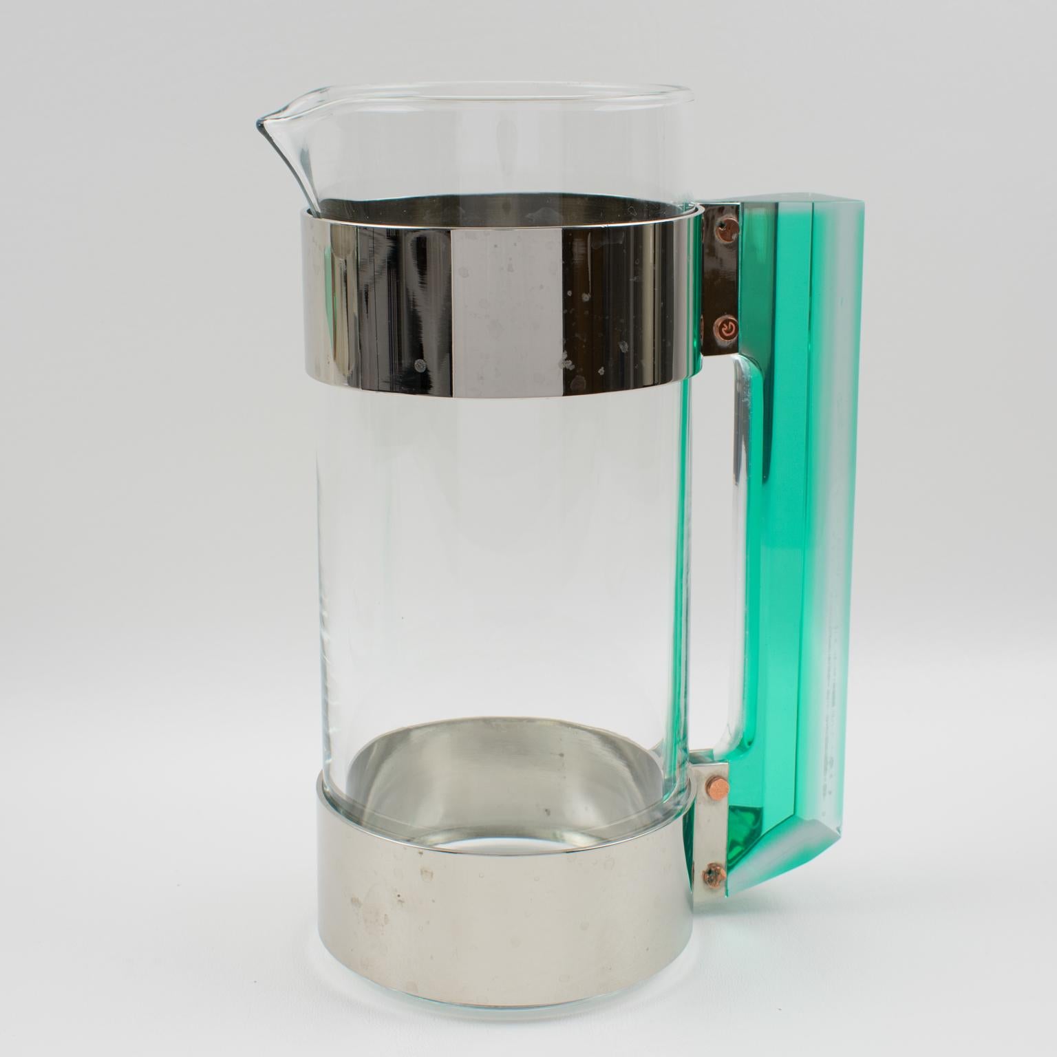Plexiglass Rede Guzzini Silver Plate Lucite Martini Pitcher Ice Bucket Set