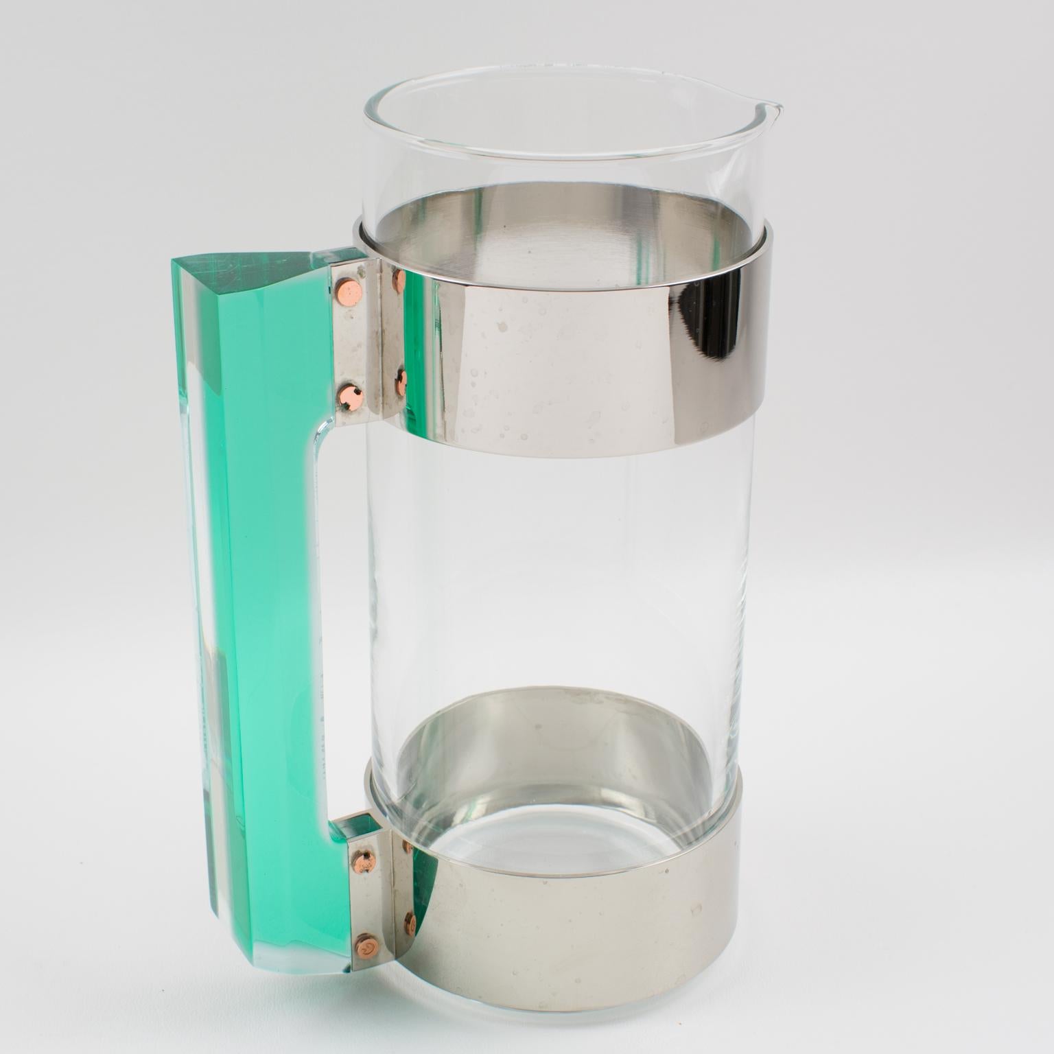 Rede Guzzini Silver Plate Lucite Martini Pitcher Ice Bucket Set 1