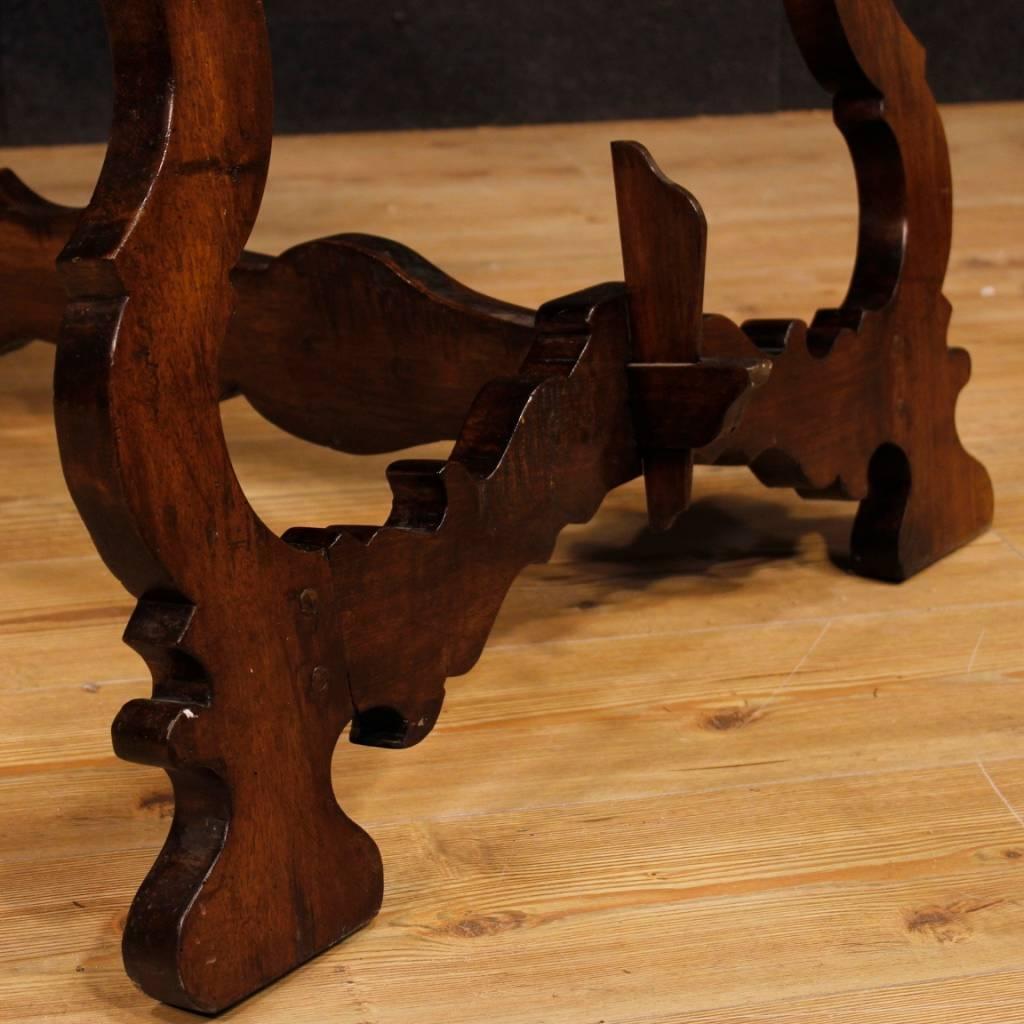 Mid-20th Century Italian Refectory Table in Solid Carved Wood from 20th Century