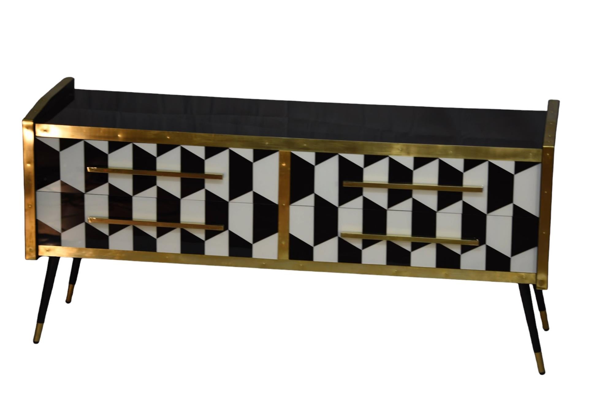 This 1950s-style sideboard, handcrafted in Italy, represents a sublime fusion of vintage elegance and high-quality craftsmanship.  Each piece is a masterpiece that embodies the sophistication and attention to detail typical of mid-century Italian