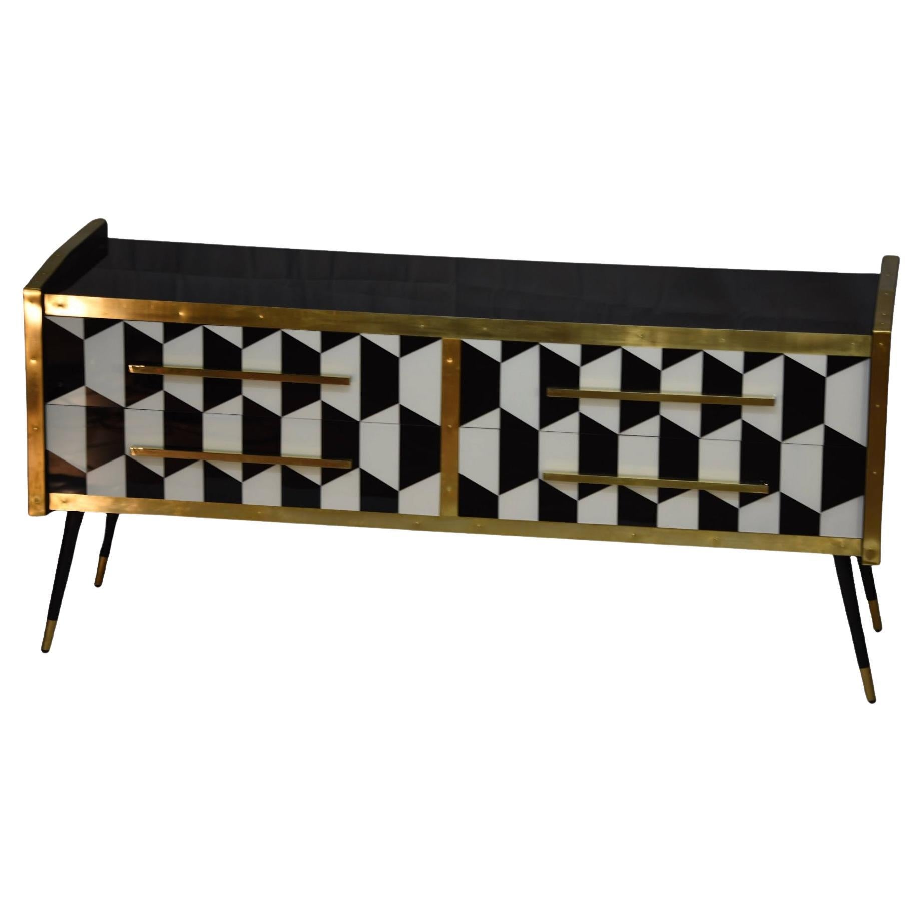 "Italian Refinement: 1950s Sideboard with Handmade Artistic Glass"