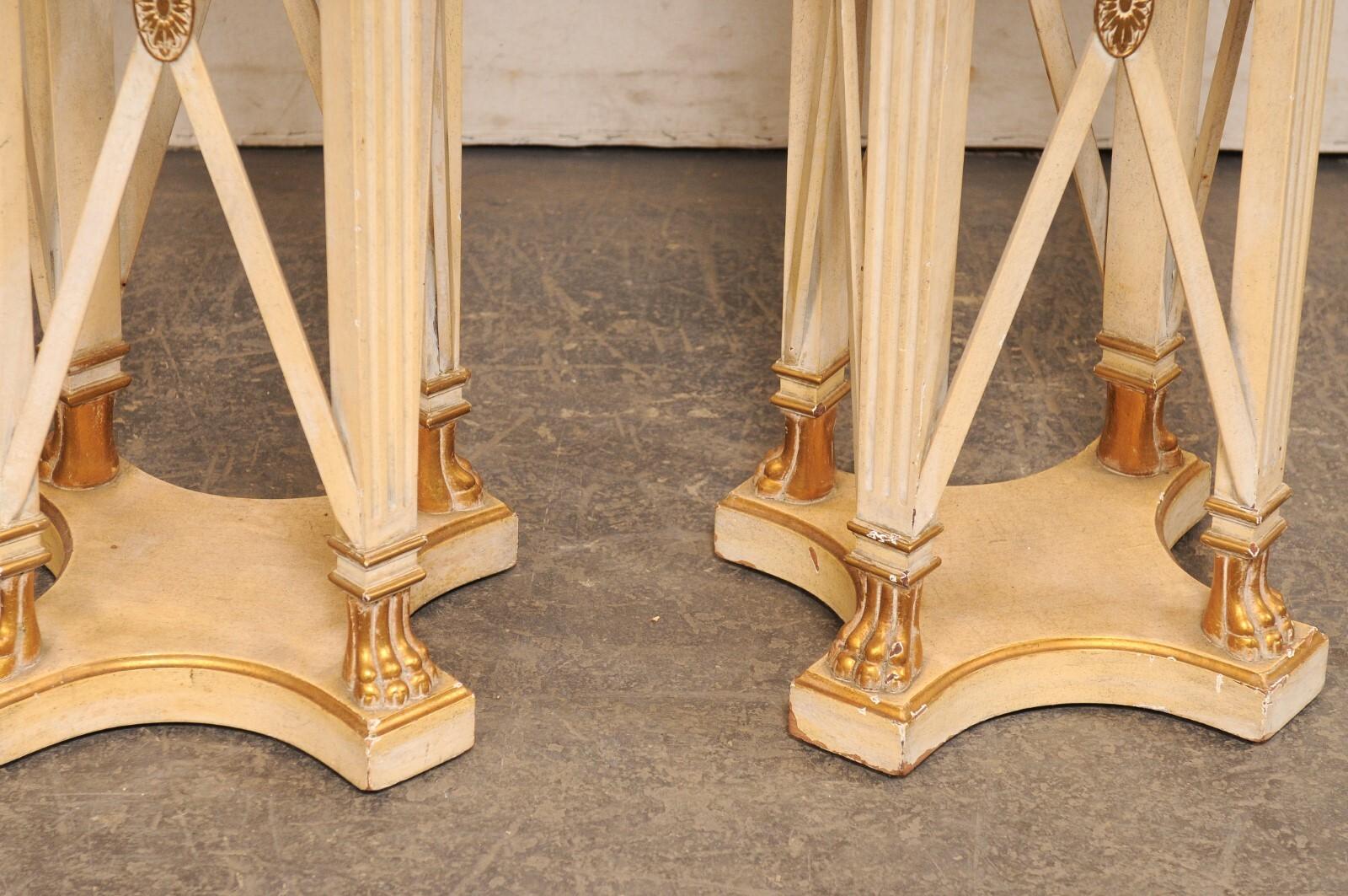 Italian Regency 3 Ft Tall Pedestal Tables w/Greek Key Accents, Mid 20th C For Sale 5