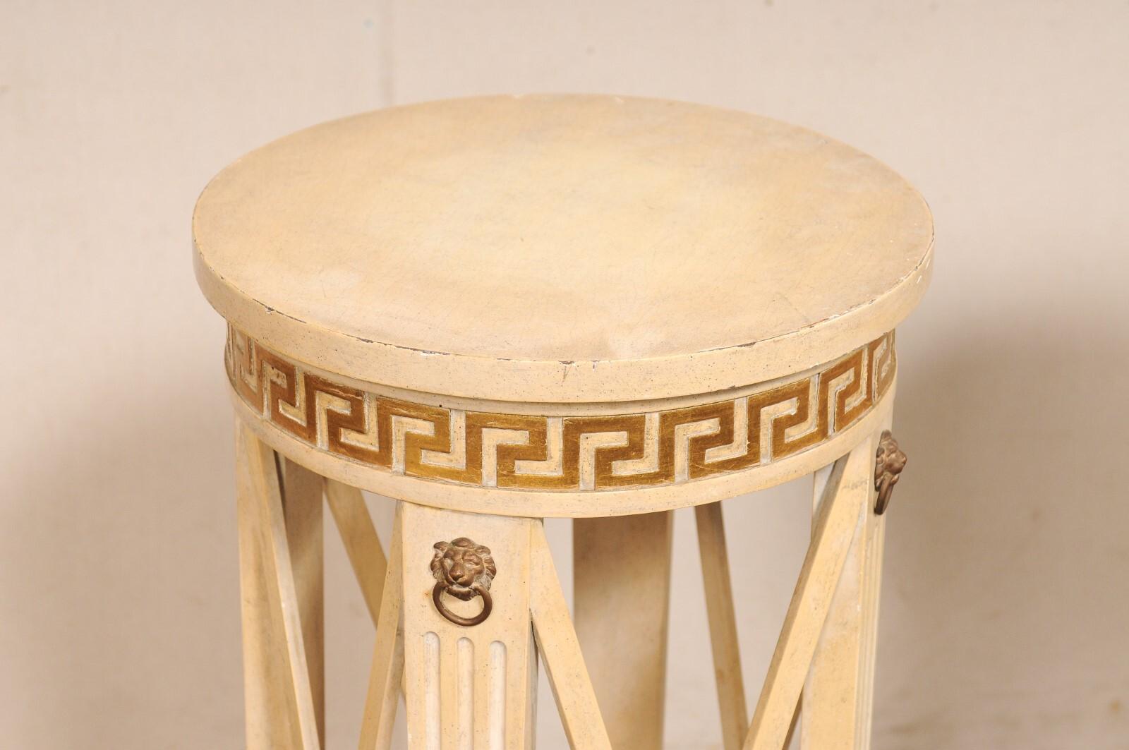 Wood Italian Regency 3 Ft Tall Pedestal Tables w/Greek Key Accents, Mid 20th C For Sale