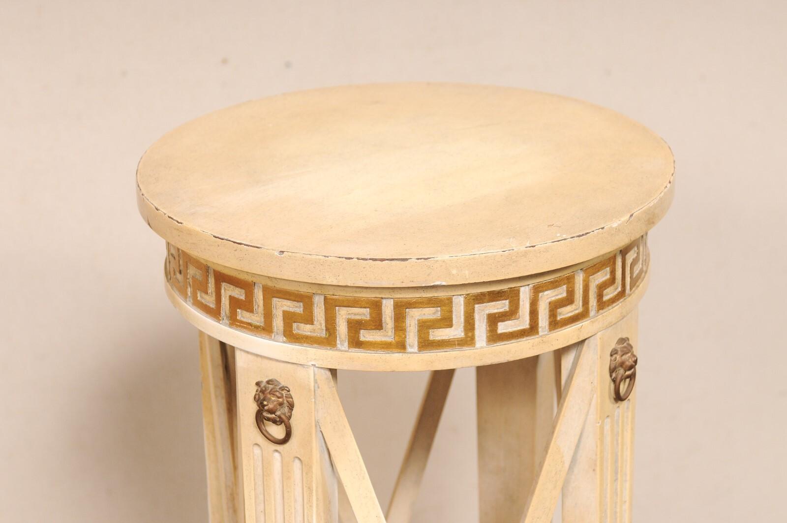 Italian Regency 3 Ft Tall Pedestal Tables w/Greek Key Accents, Mid 20th C For Sale 1