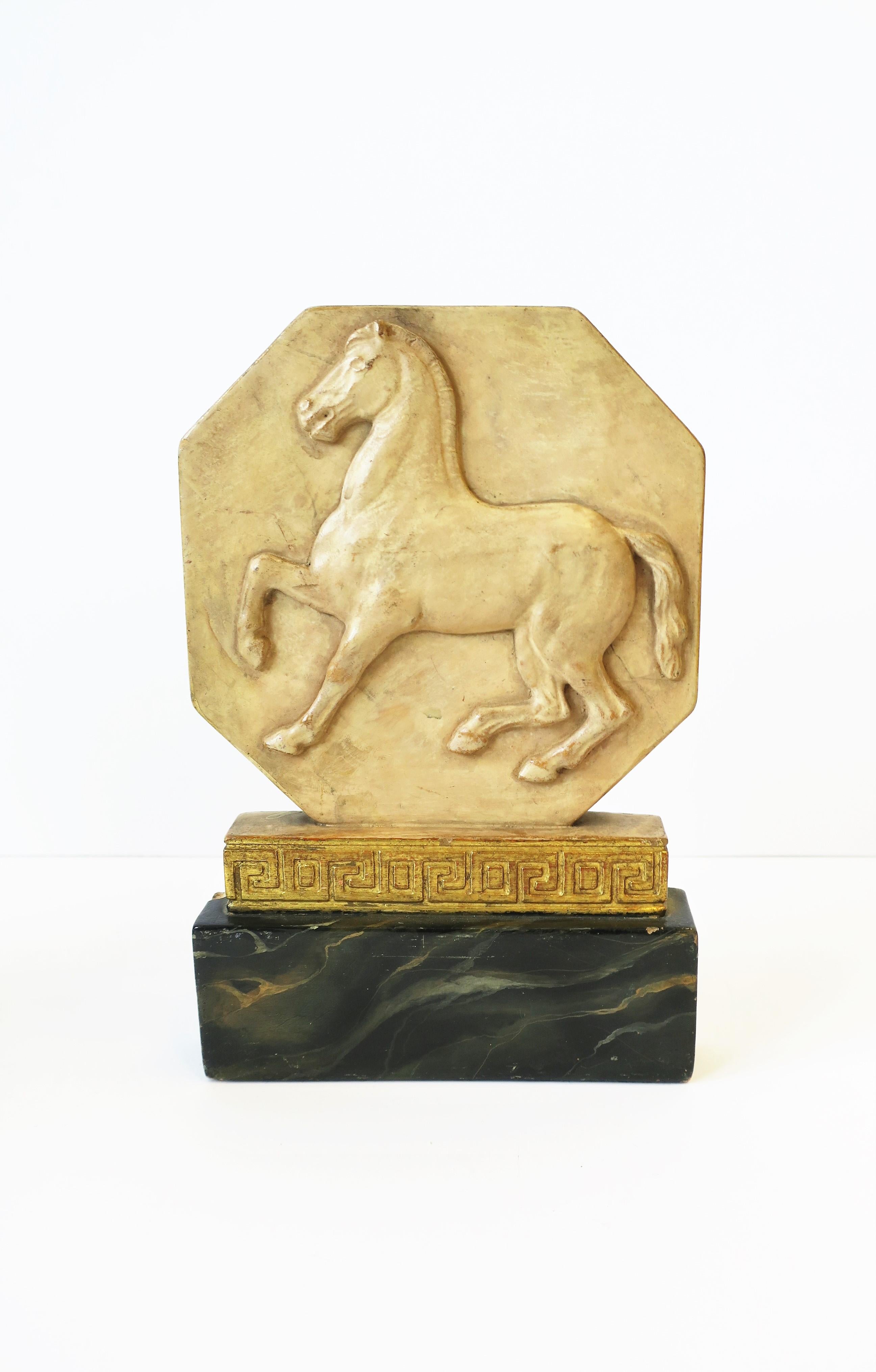 20th Century Italian Regency Bookends with Horse and Gold Greek-Key Design, Pair