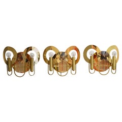 Italian Regency Brass and Glass Wall Sconces, 1970s