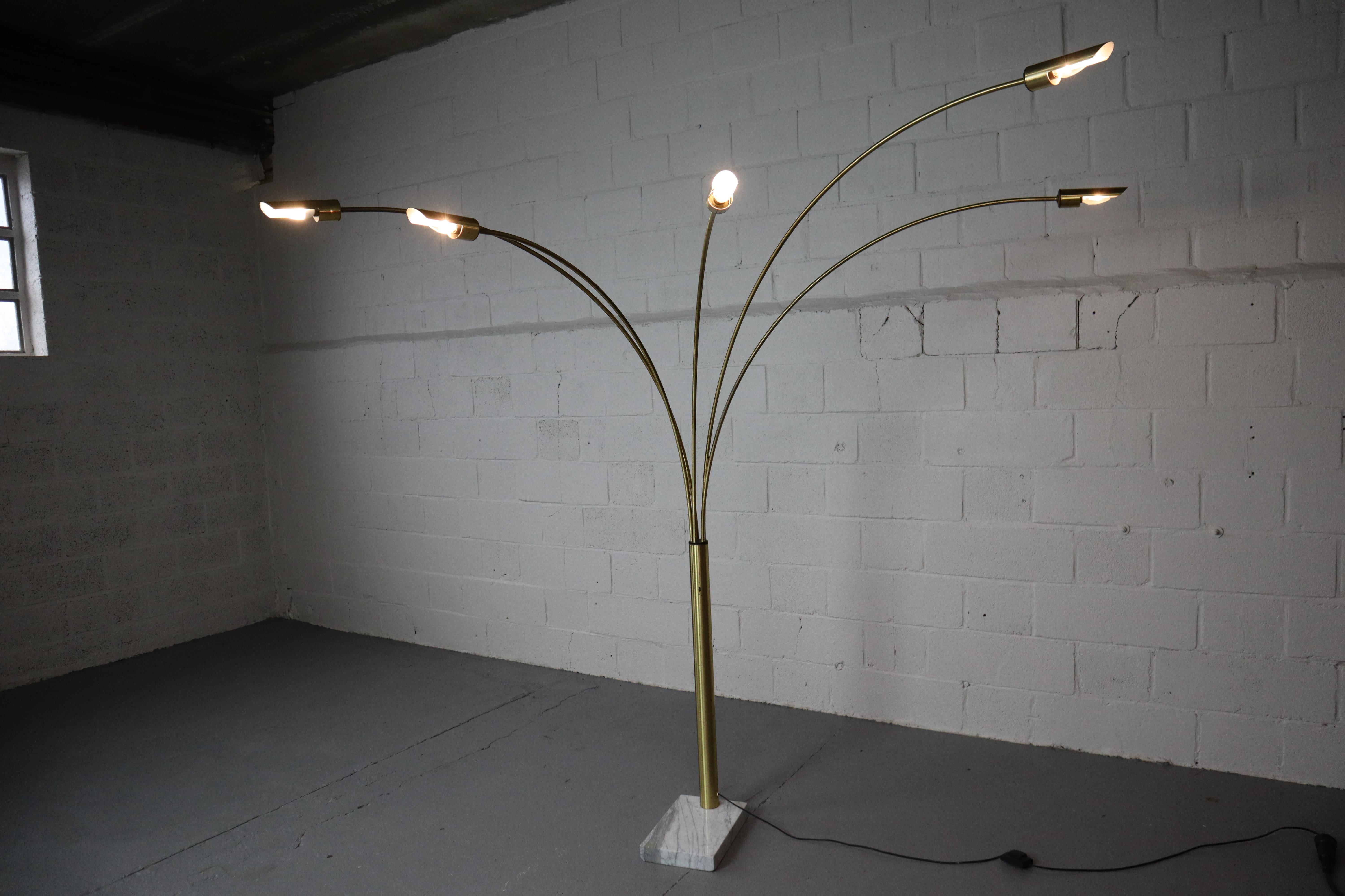 Italian Regency Brass Arc Floor Lamp with Five Arms and Marble Base, 1970s 6