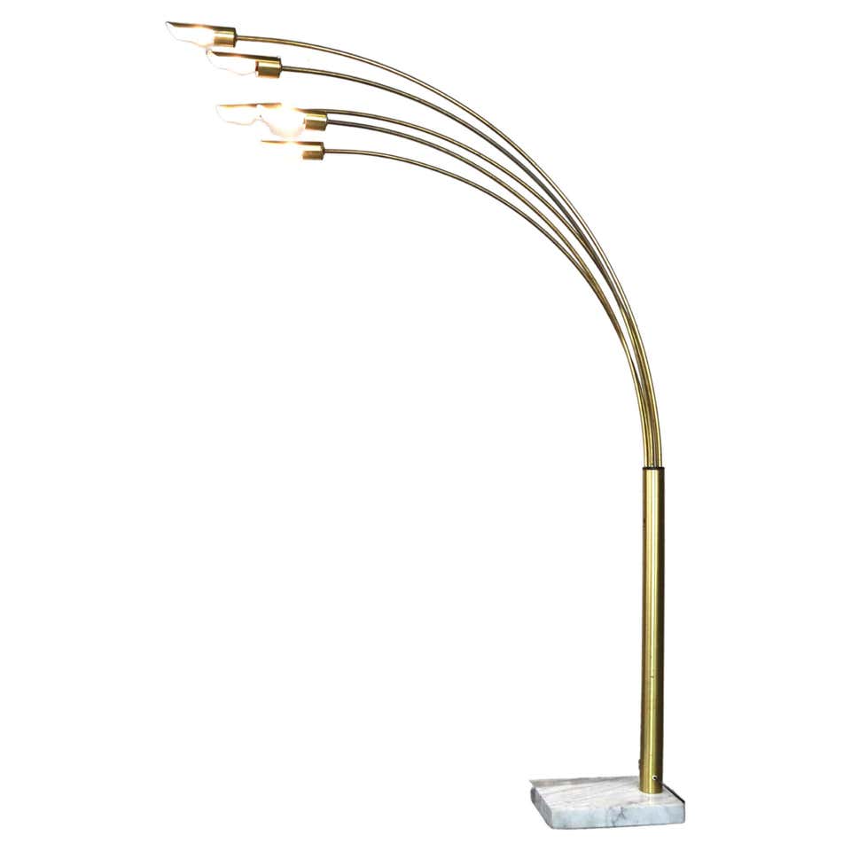 Large Brass Arc Floor Lamp with Marble Base at 1stDibs