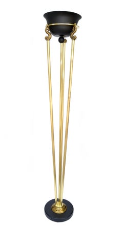 Italian Regency Brass, Steel & Wood Floor Lamp Dolphin Animal Figurines Milano