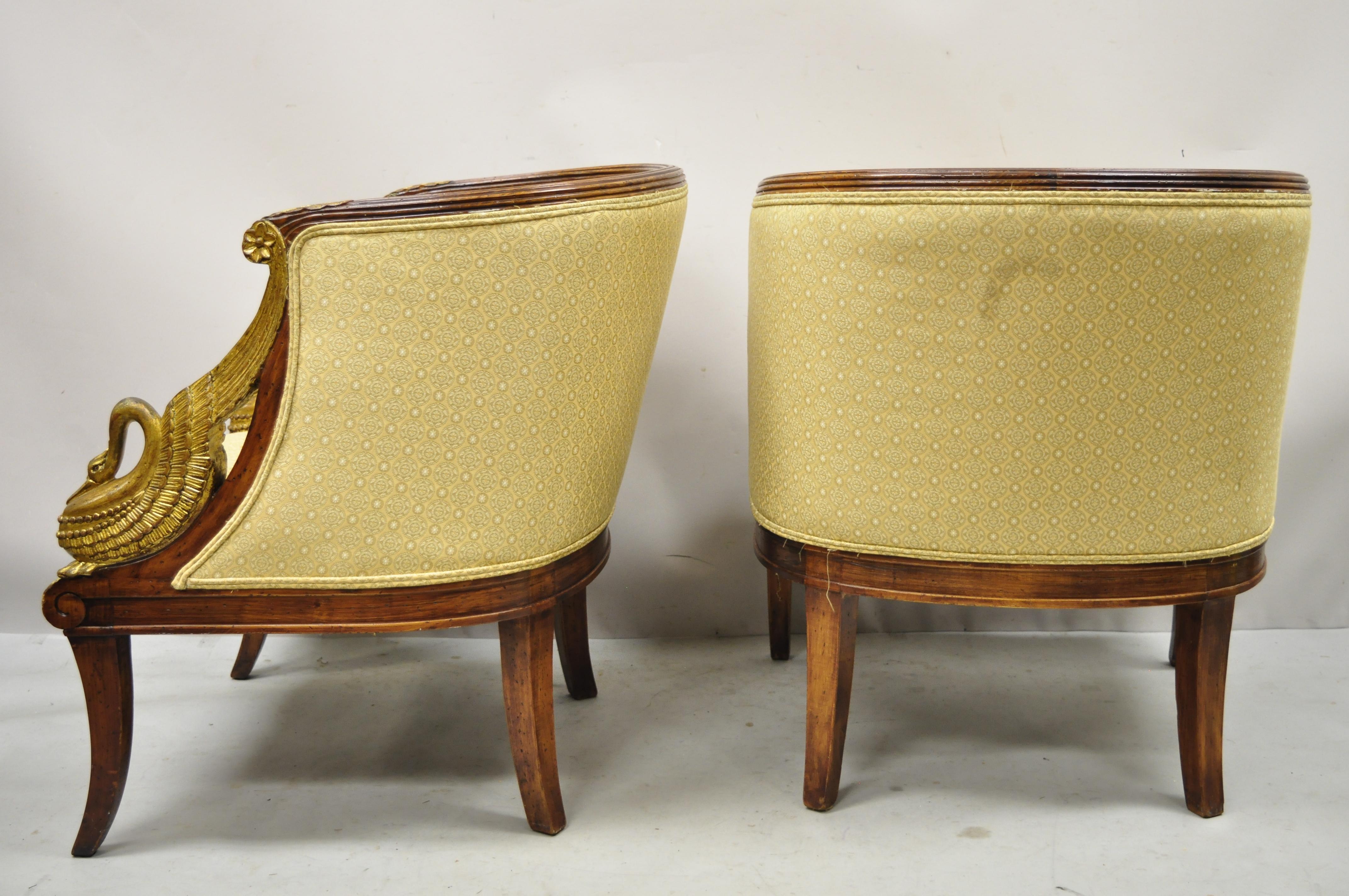 Italian Regency Carved Gold Gilt Wood Swans Barrel Back Club Chair, a Pair 5