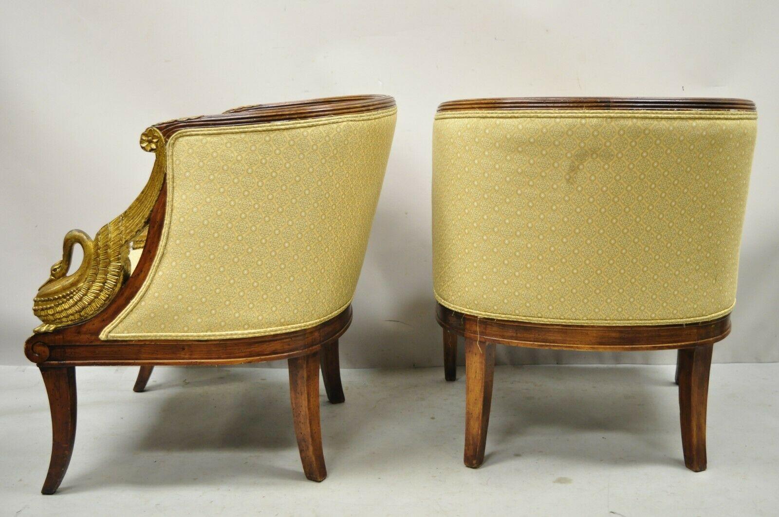 Italian Regency Carved Gold Gilt Wood Swans Barrel Back Club Chair, a Pair 4