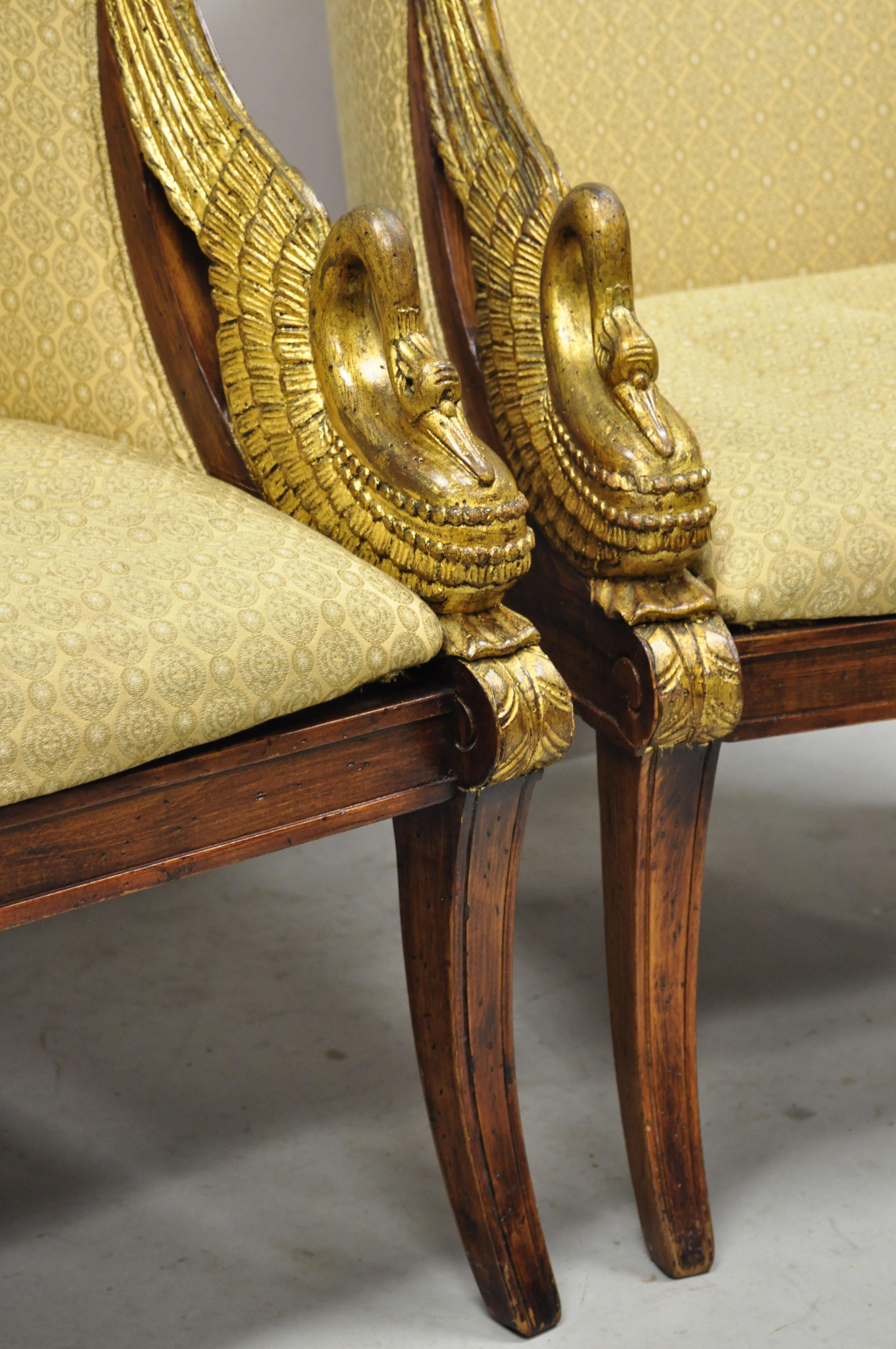 Italian Regency Carved Gold Gilt Wood Swans Barrel Back Club Chair, a Pair 6