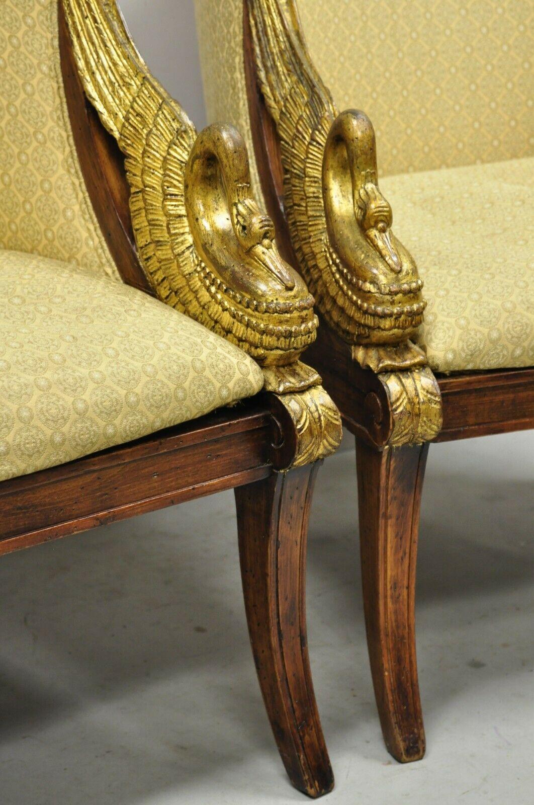 Italian Regency Carved Gold Gilt Wood Swans Barrel Back Club Chair, a Pair 5