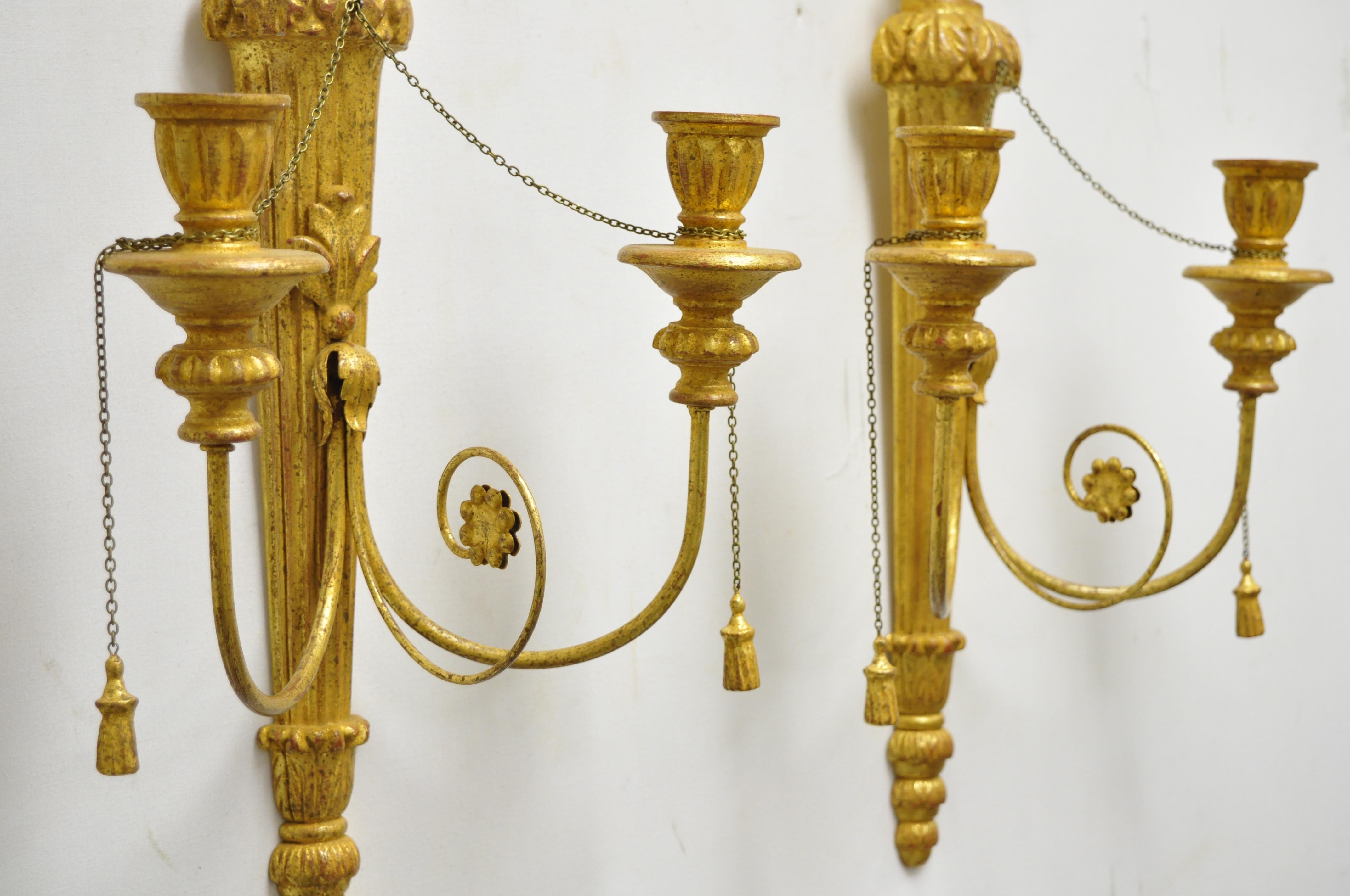 Italian Regency Carved Wood Gold Giltwood Plume Prince of Wales Sconces, a Pair 5