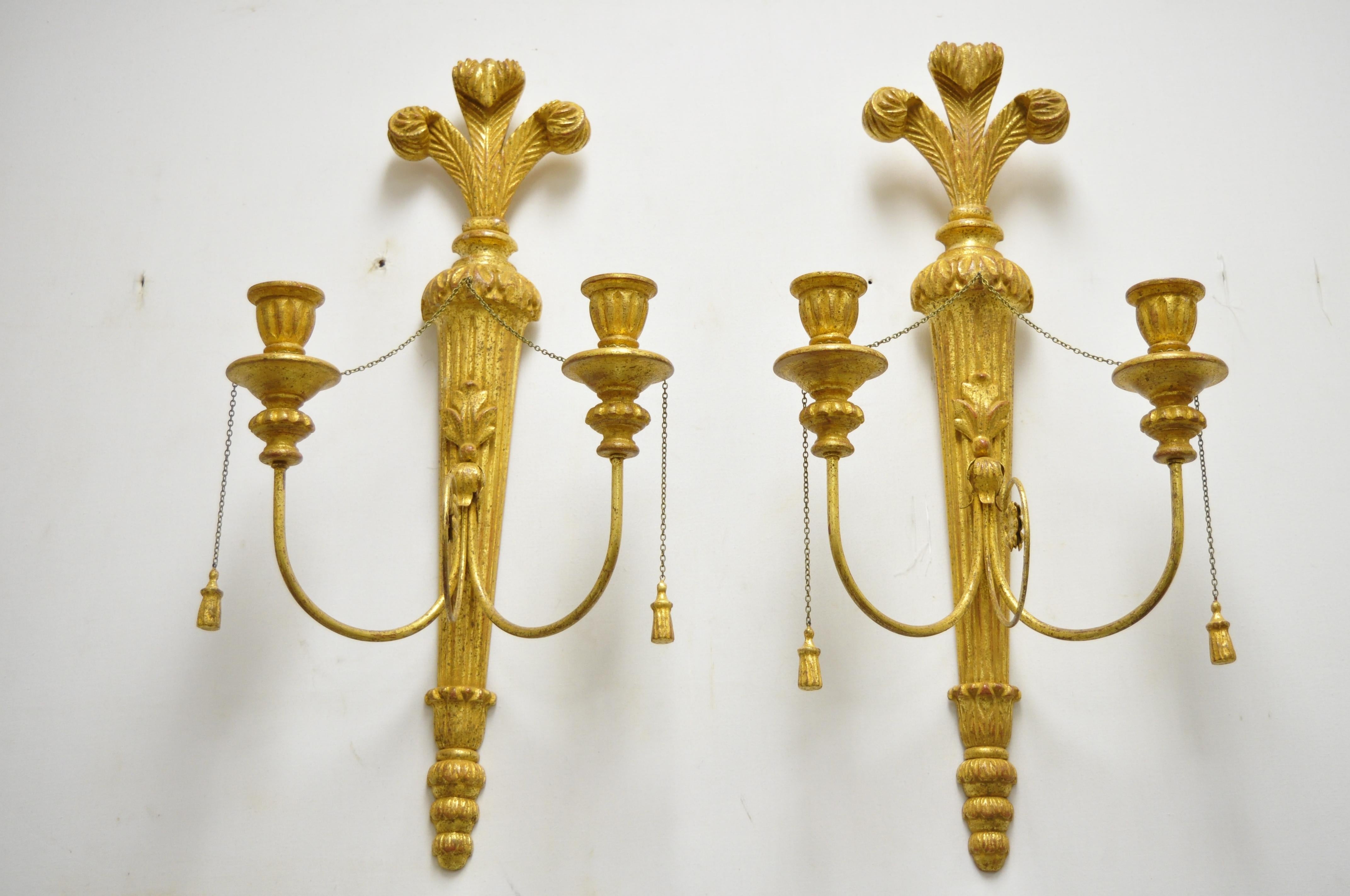 Italian Regency Carved Wood Gold Giltwood Plume Prince of Wales Sconces, a Pair 6