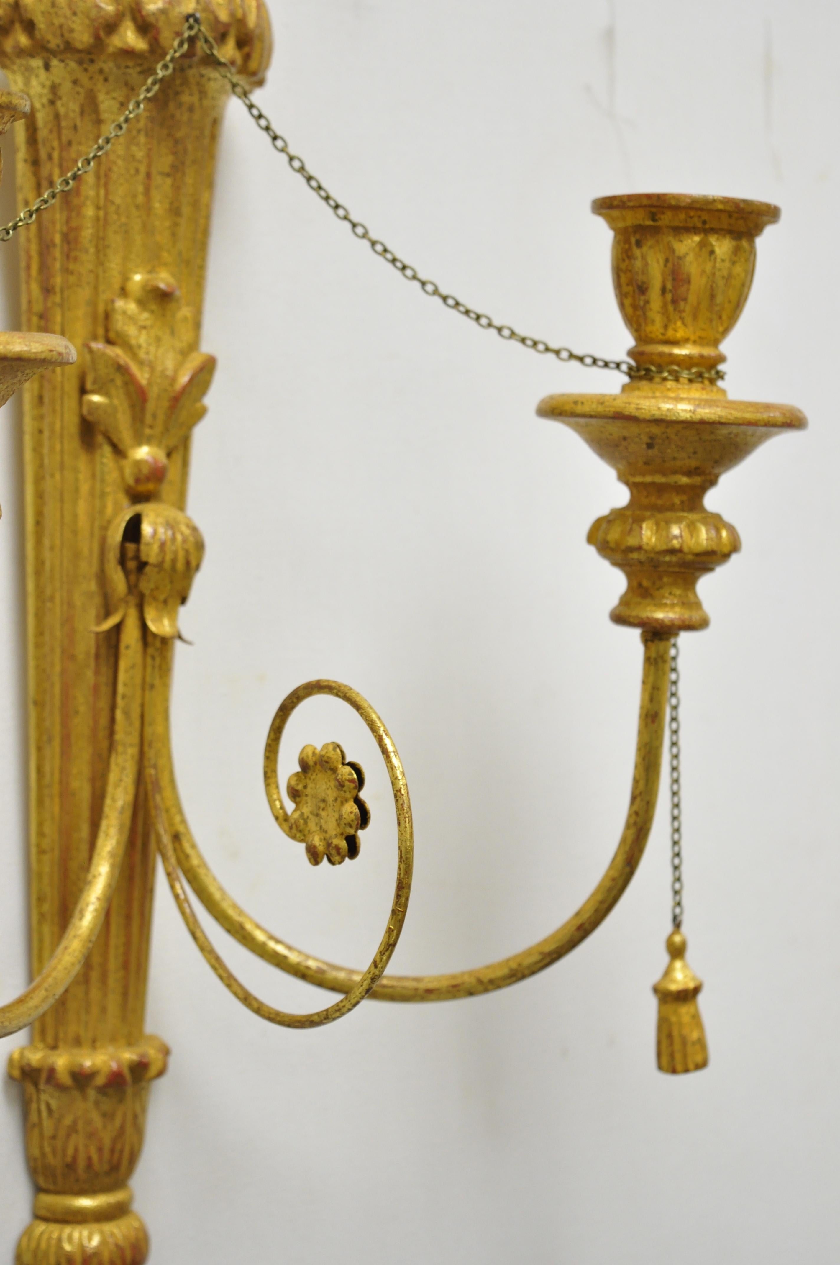 Italian Regency Carved Wood Gold Giltwood Plume Prince of Wales Sconces, a Pair 1