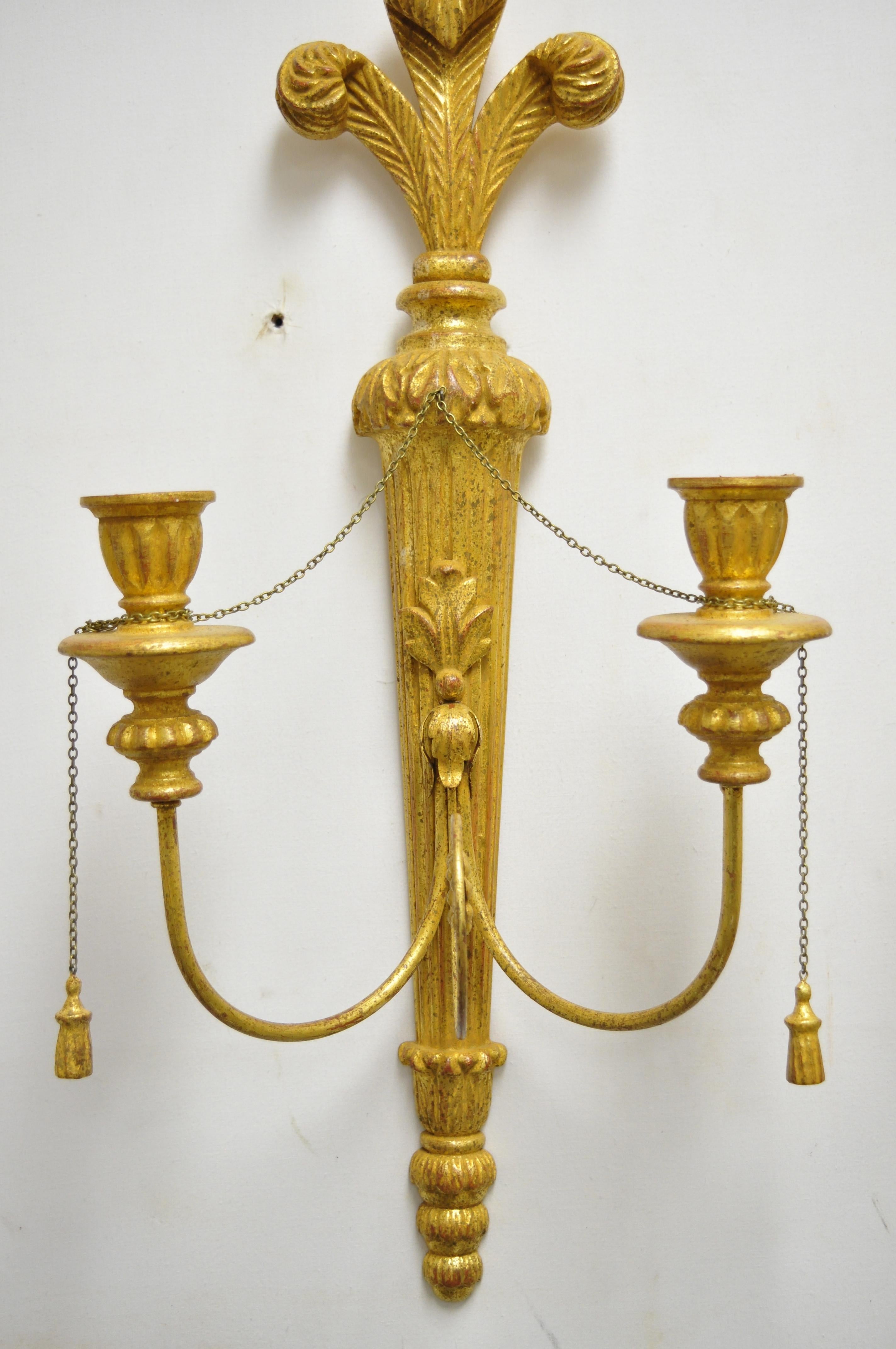 Italian Regency Carved Wood Gold Giltwood Plume Prince of Wales Sconces, a Pair 2