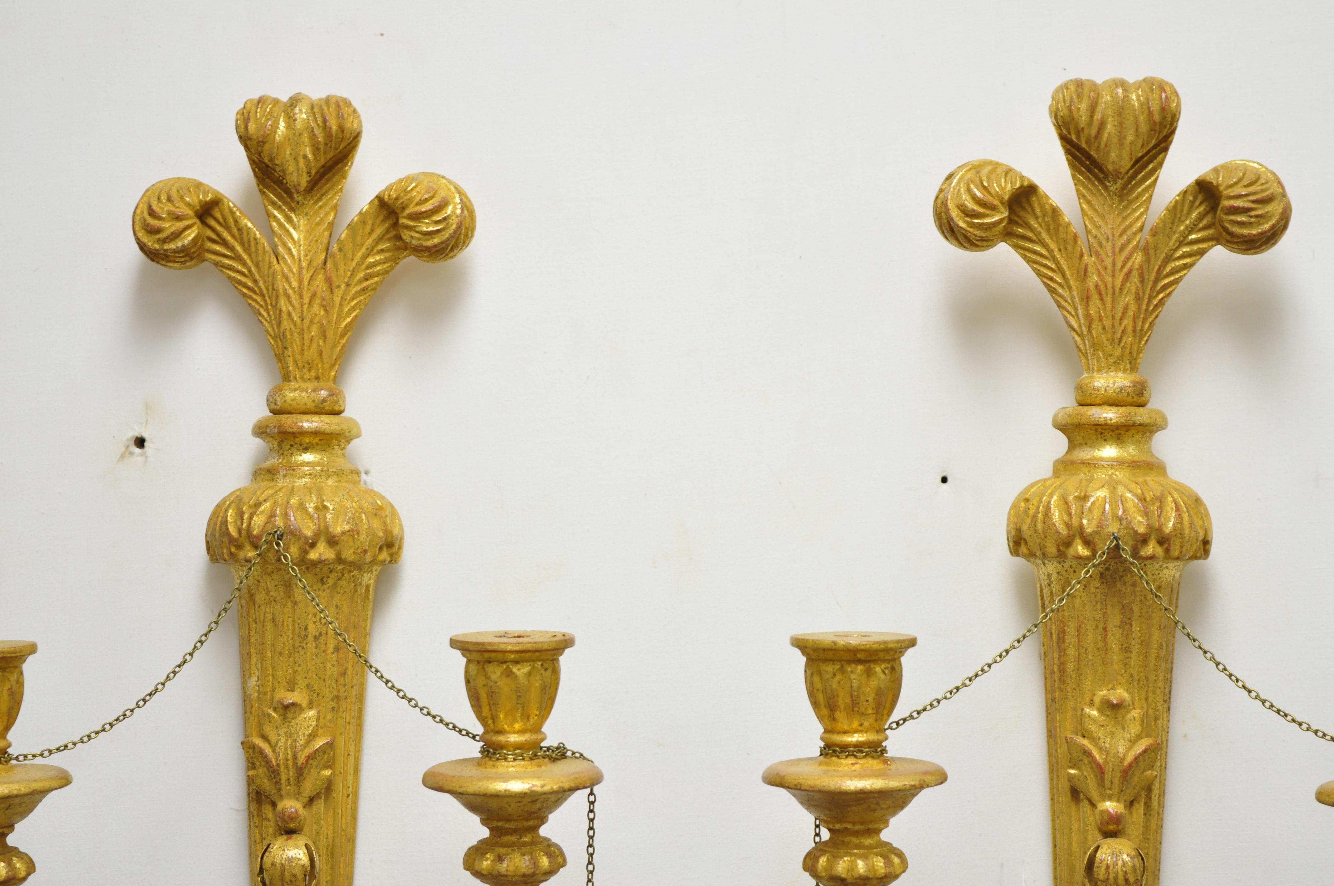 Italian Regency Carved Wood Gold Giltwood Plume Prince of Wales Sconces, a Pair 3