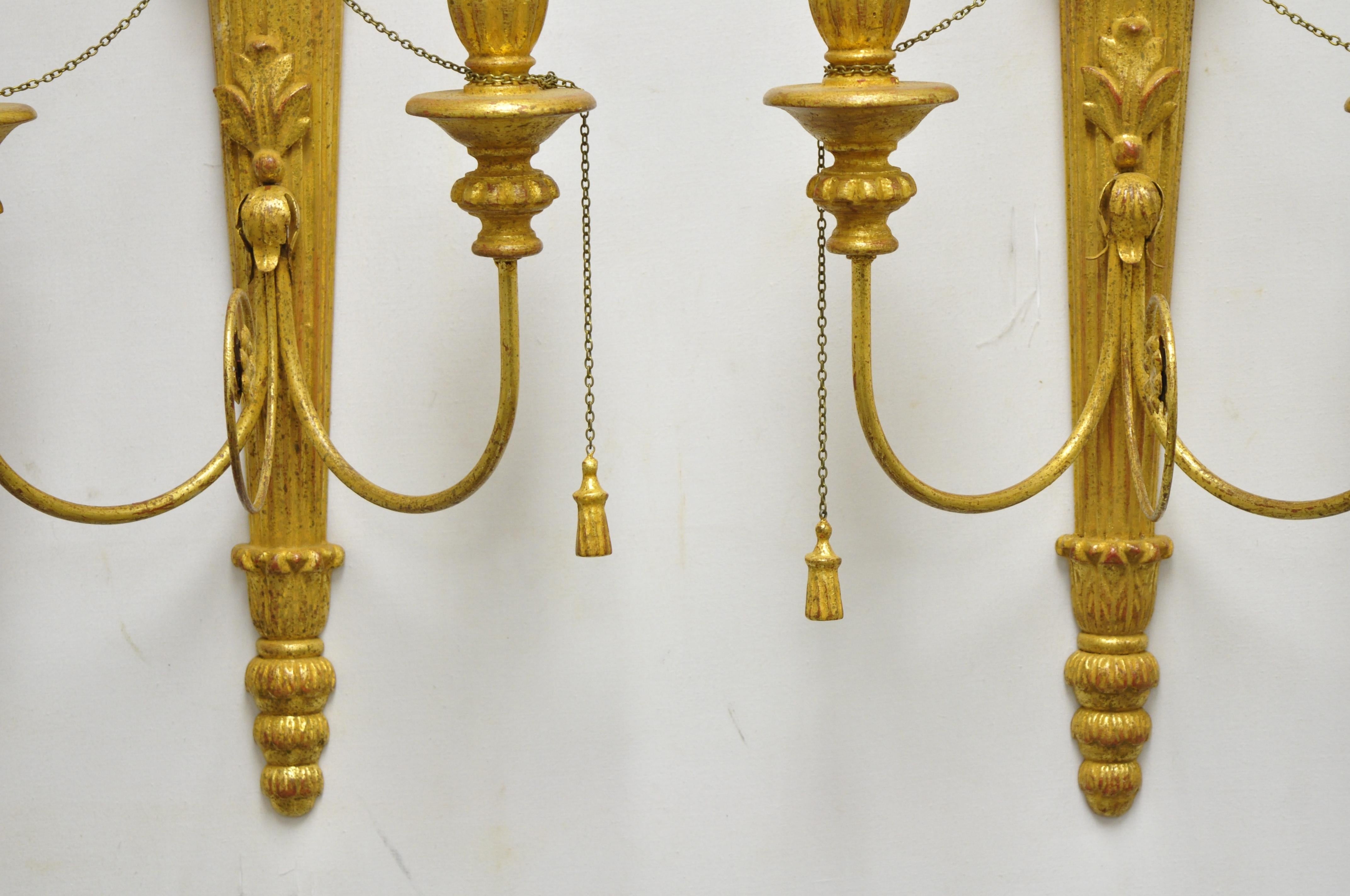Italian Regency Carved Wood Gold Giltwood Plume Prince of Wales Sconces, a Pair 4