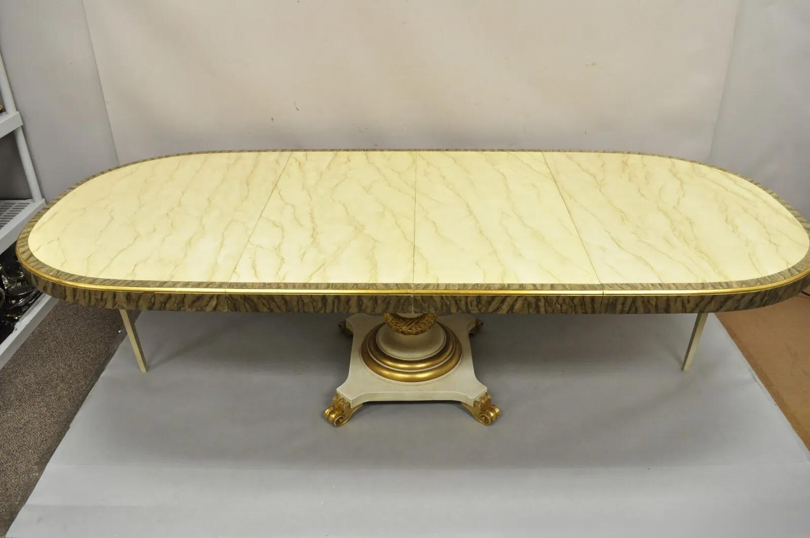 Italian Regency Cream & Gold Gilt Lacquered Urn Pedestal Dining Table - 3 Leaves For Sale 7