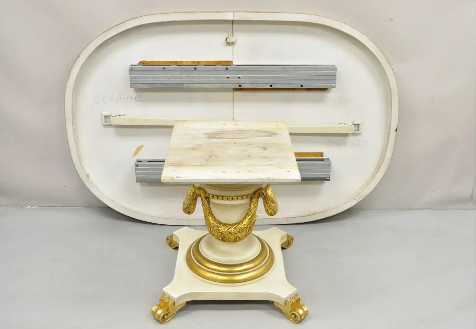 Italian Regency Cream & Gold Gilt Lacquered Urn Pedestal Dining Table - 3 Leaves For Sale 10