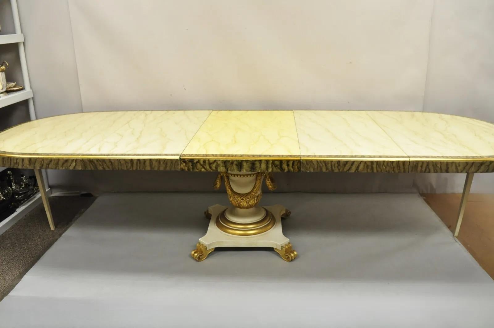 Italian Regency Cream & Gold Gilt Lacquered Urn Pedestal Dining Table - 3 Leaves For Sale 11