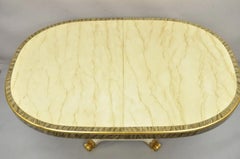 Italian Regency Cream & Gold Gilt Lacquered Urn Pedestal Dining Table - 3 Leaves