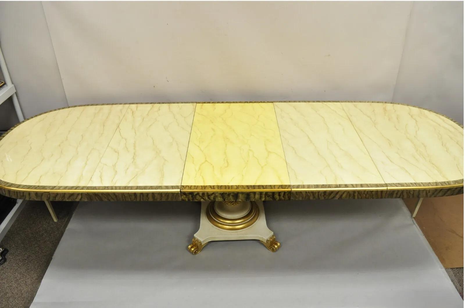 Italian Regency Cream & Gold Gilt Lacquered Urn Pedestal Dining Table - 3 Leaves For Sale 4
