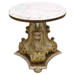 Italienische Regency Florentine geschnitztem Holz 18 "Runde Marmorplatte Pedestal Beistelltisch