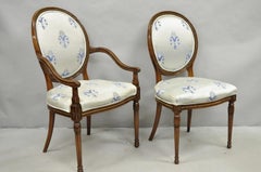 Italian Regency French Louis XVI Style Cherry Wood Oval Dining Chairs - Set of 6