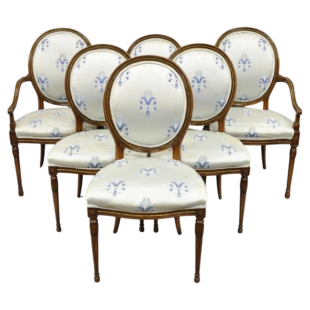 Sillas de Comedor Ovaladas de Madera de Cerezo Estilo Regencia Italiano Francés Luis XVI - Lote de 6