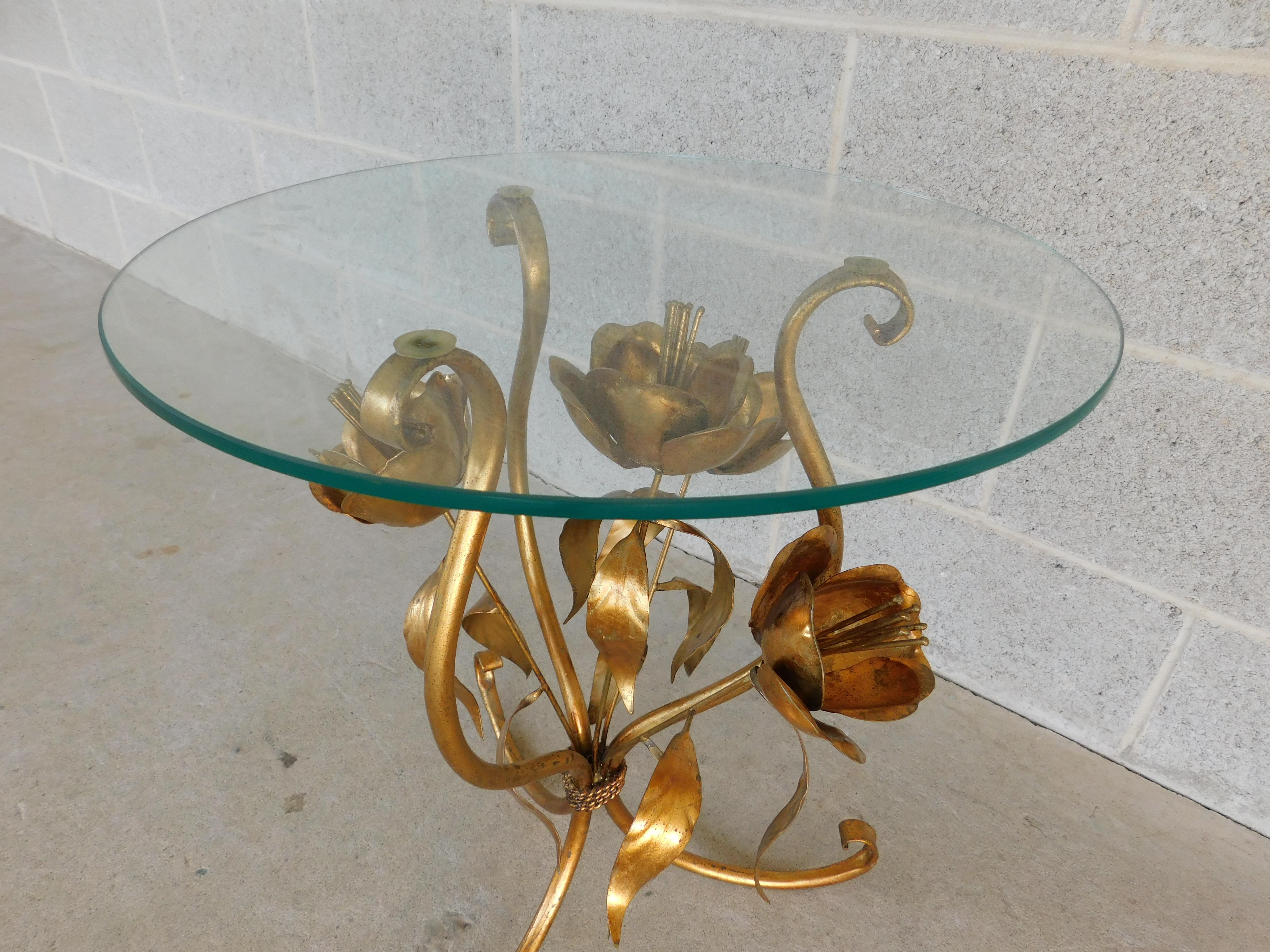 Italian Regency Gilt Gold Metal Base Round Glass Top Accent Table For Sale 8