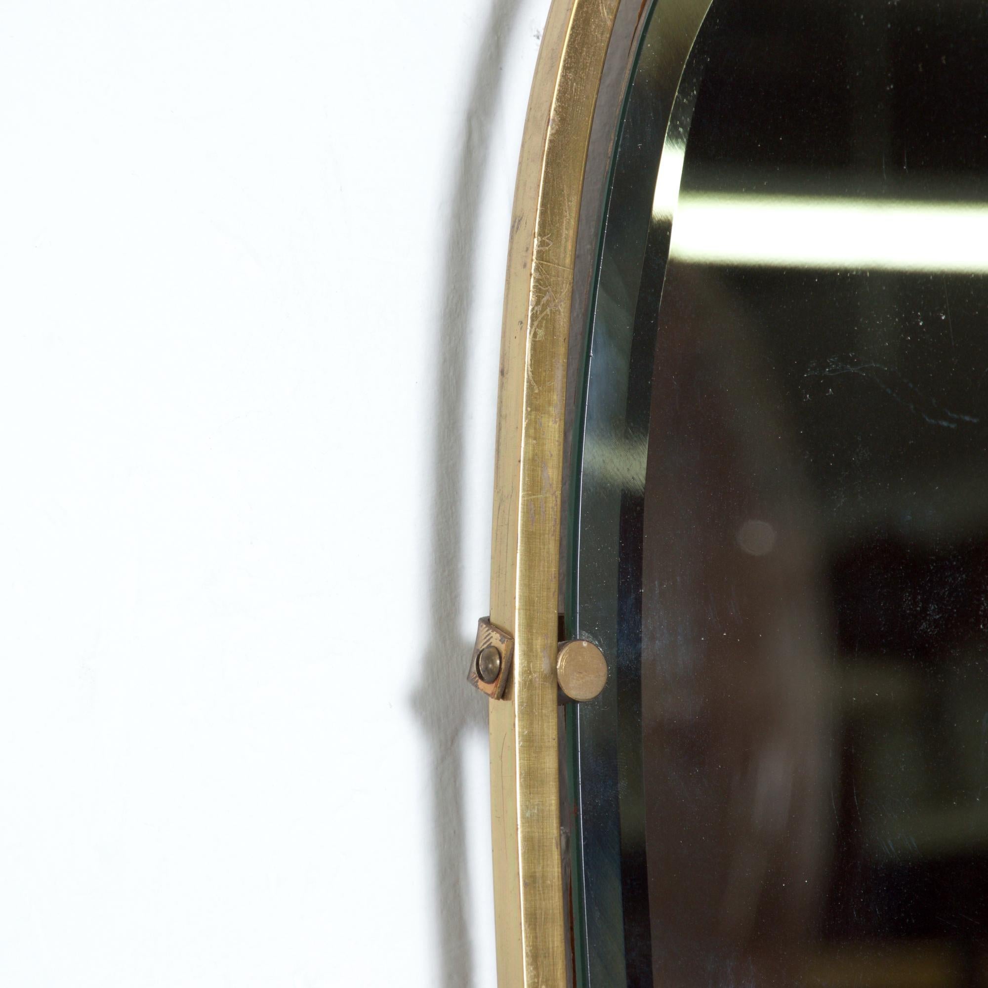 Italian Regency Gio Ponti Floating Elongated Wall Mirror in Brass,  Italy 1950s 1