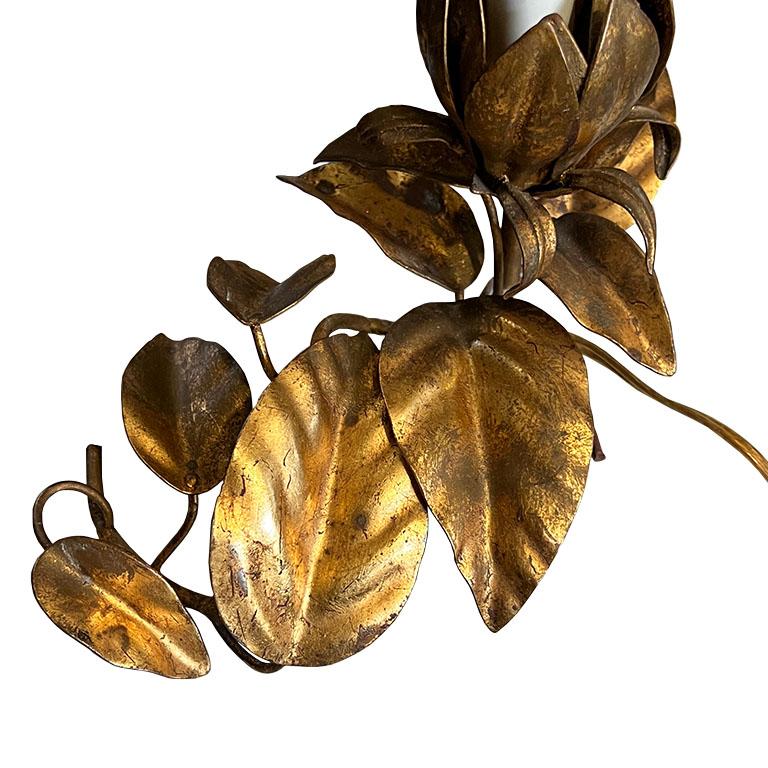 American Italian Regency Gold Tole Metal Lotus Flower and Sheaf of Wheat Table Lamp