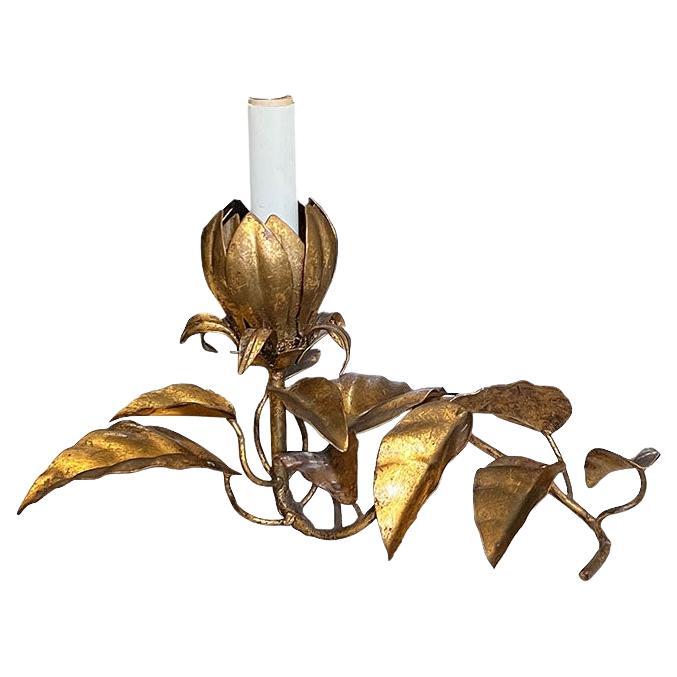Italian Regency Gold Tole Metal Lotus Flower and Sheaf of Wheat Table Lamp