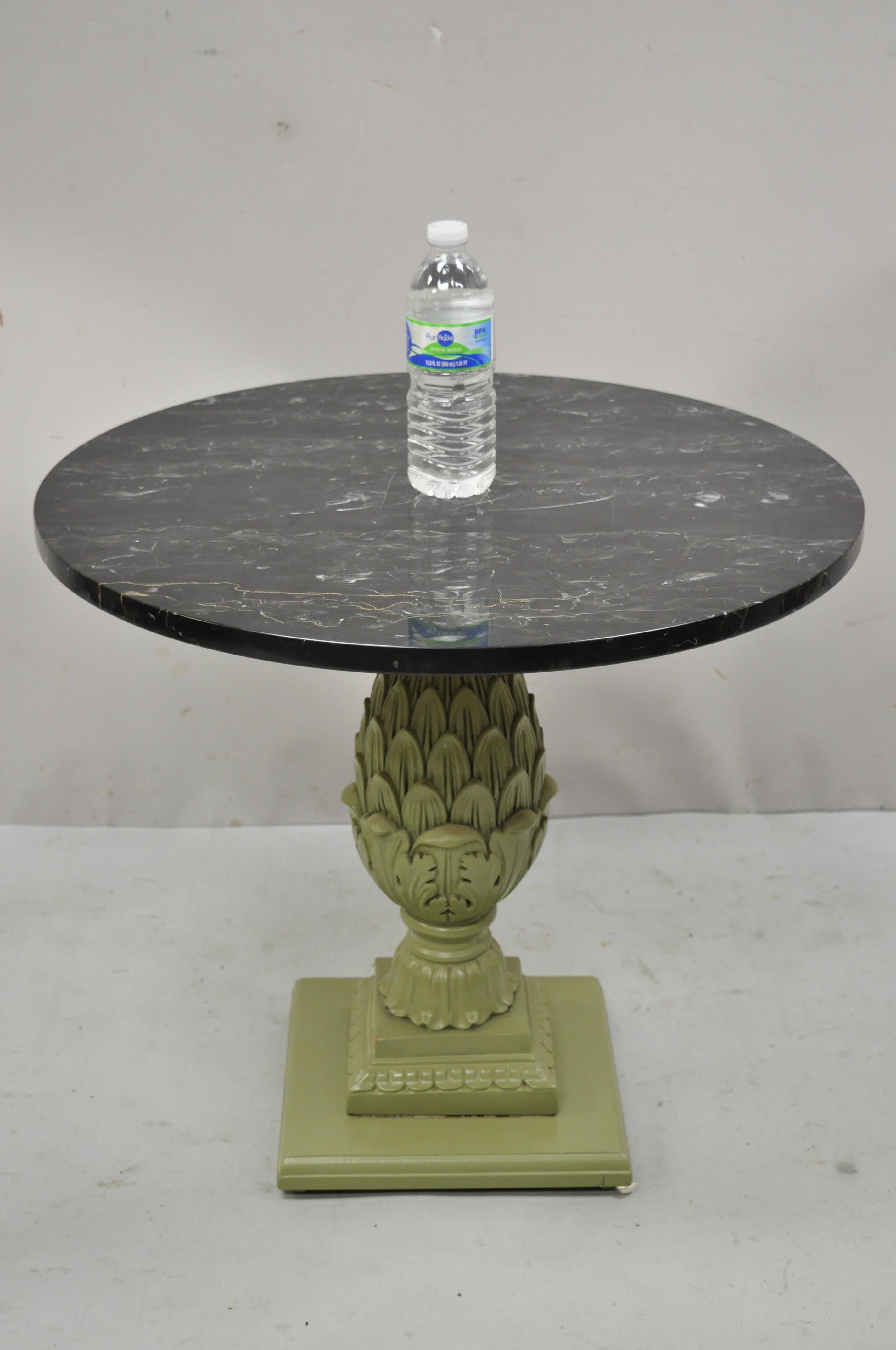 Italian Regency Green Pineapple Pedestal Base Round Marble Top Accent Side Table 4