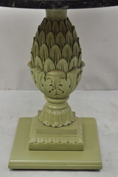 Italian Regency Green Pineapple Pedestal Base Round Marble Top Accent Side Table