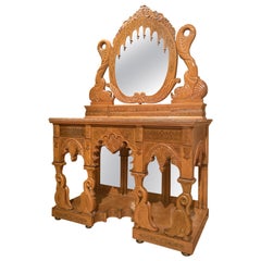 Italian Regency Hand Carved Maple Pier Console or Dressing Table with Mirror