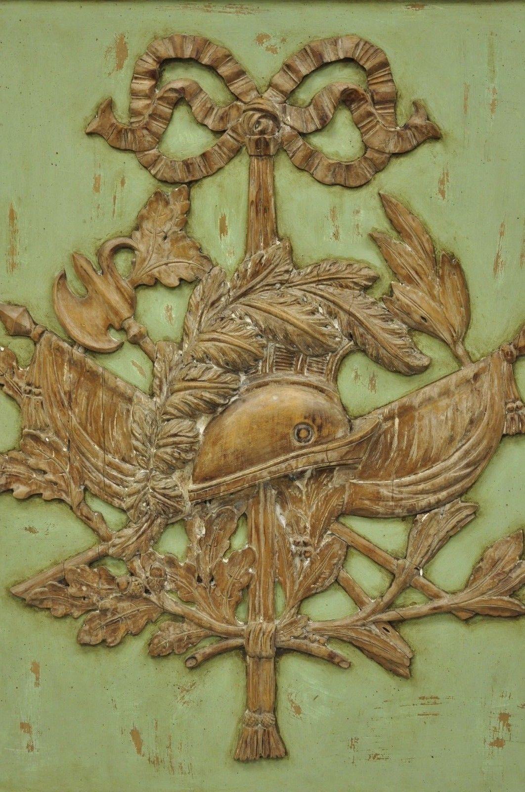 Italian Regency Hand-Carved Wood Coat of Arms Green Wall Plaque Art Frame Panel 6
