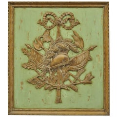 Italian Regency Hand-Carved Wood Coat of Arms Green Wall Plaque Art Frame Panel